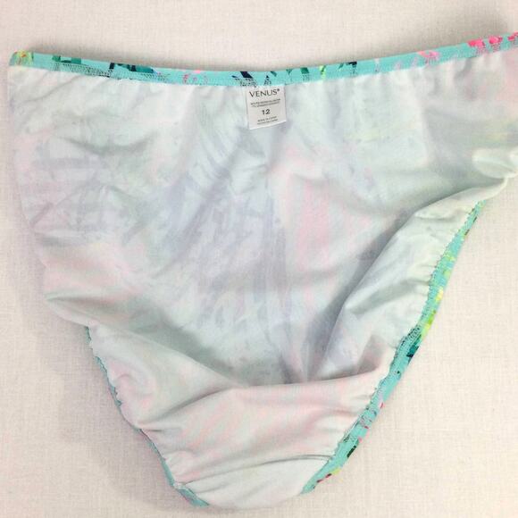 Venus Women's Sky Blue Leaf Pattern High Cut Bikini Bottom Size 12 - Picture 6 of 9